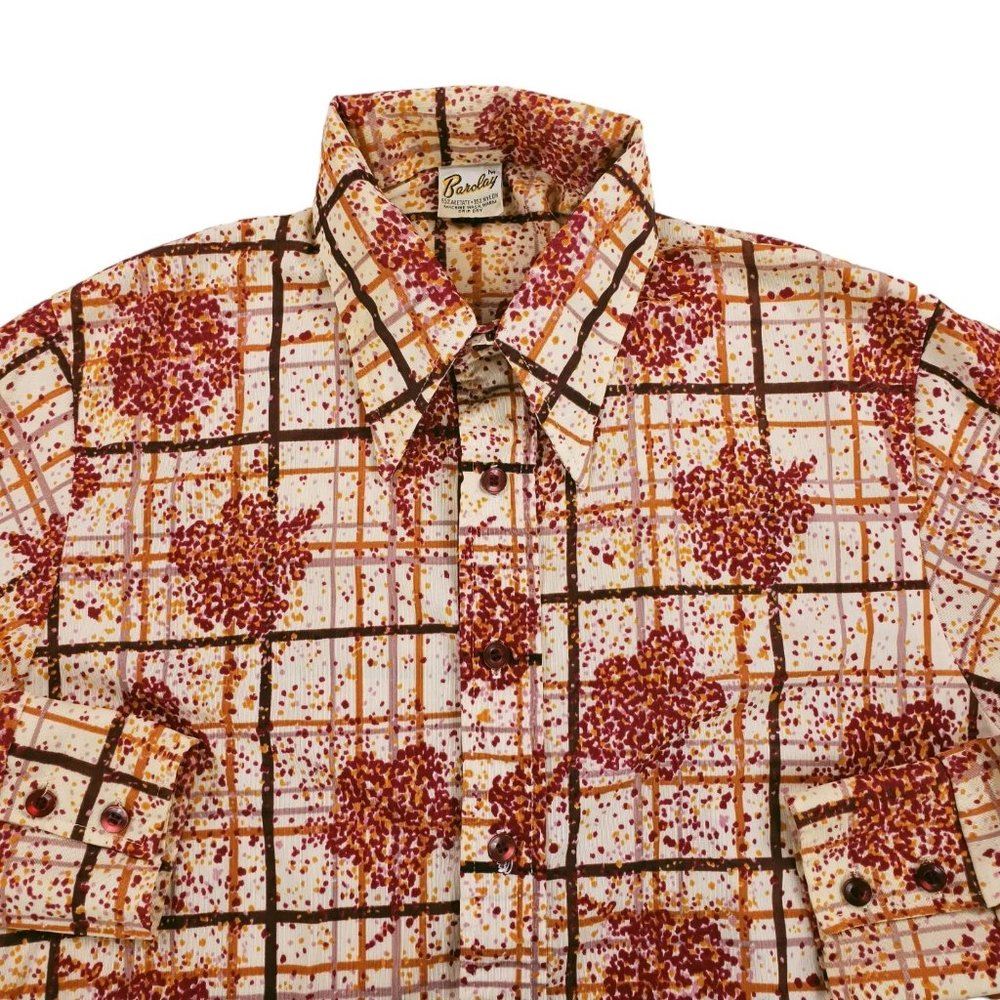 Vintage Barclay 70s Disco Rockabilly Atomic Button Up Shirt Floral Plaid Medium